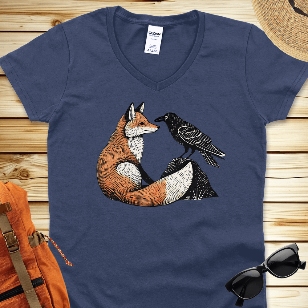 1791 Fox And Crow V-Neck Tshirt - Heather Navy
