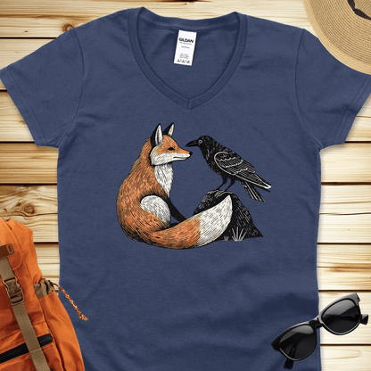 1791 Fox And Crow V-Neck Tshirt - Heather Navy