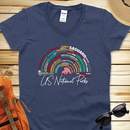 1512 National Parks Word Art V-Neck Tshirt - Heather Navy