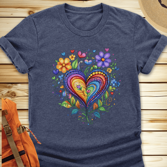 1974 Folk Art Heart Tshirt - Heather Navy