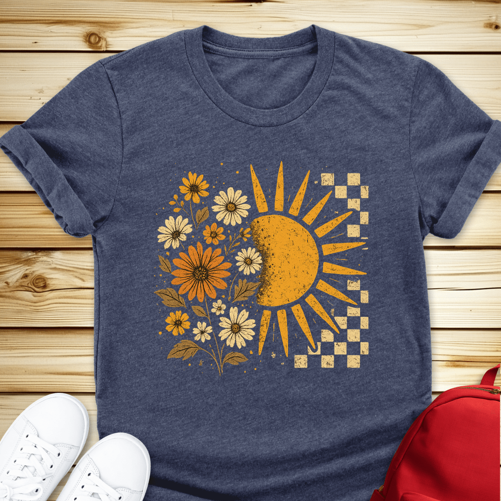 Checkerboard Floral Sun Tshirt - Heather Navy