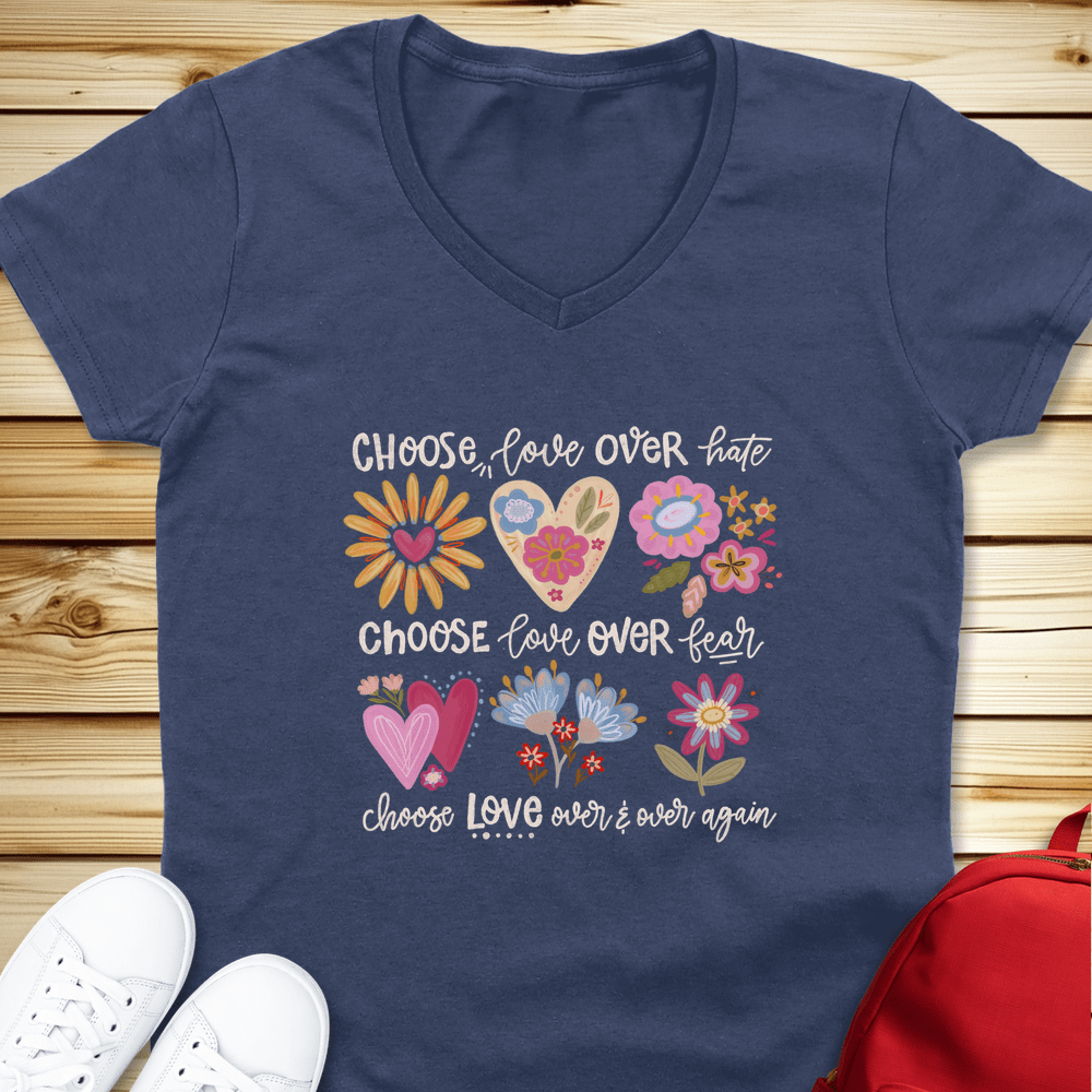 Choose Love V-Neck Tshirt - Heather Navy