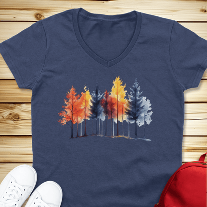 1683 Autumn Trees V-Neck - Heather Navy