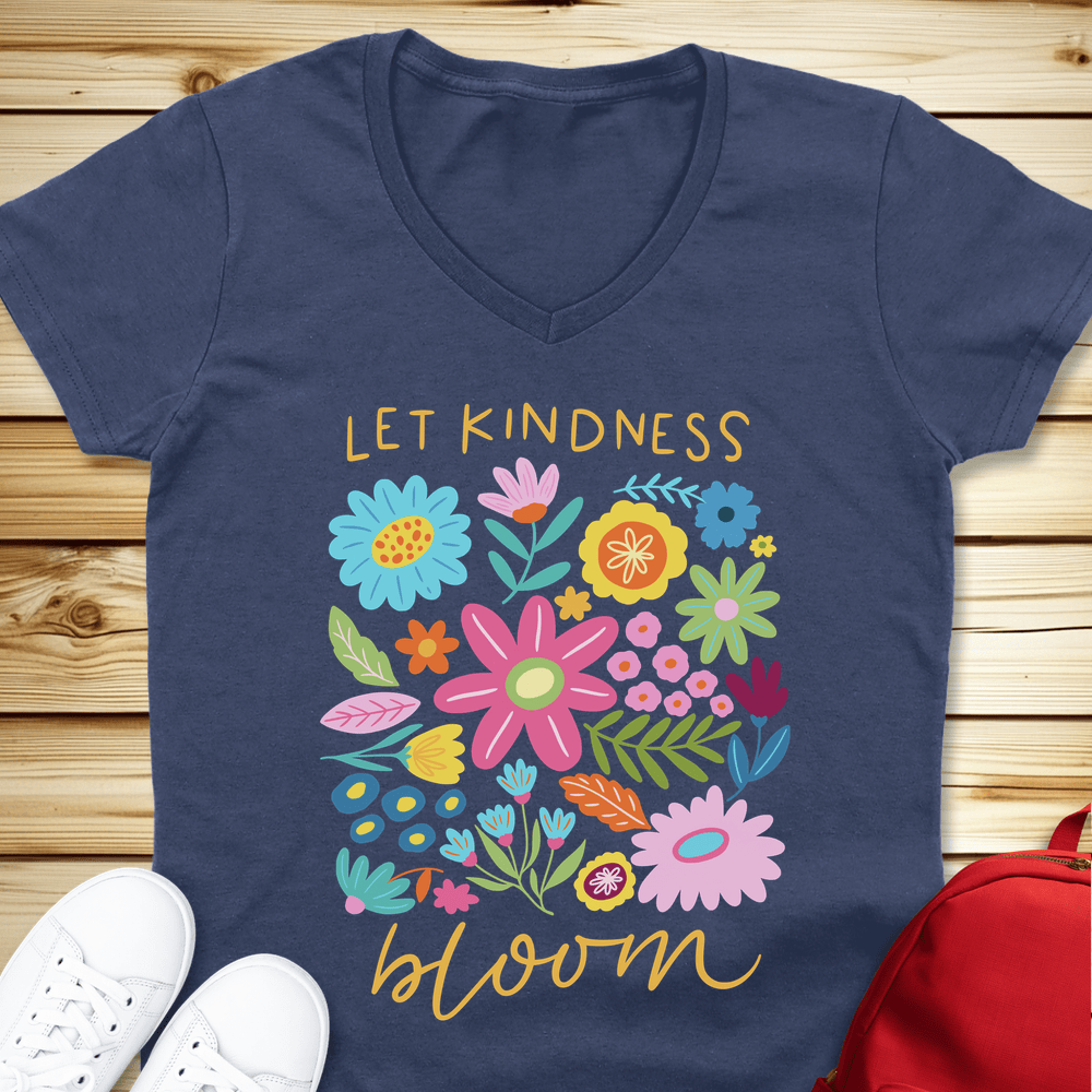 Let Kindness Bloom V-Neck - Heather Navy
