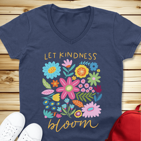 Let Kindness Bloom V-Neck - Heather Navy