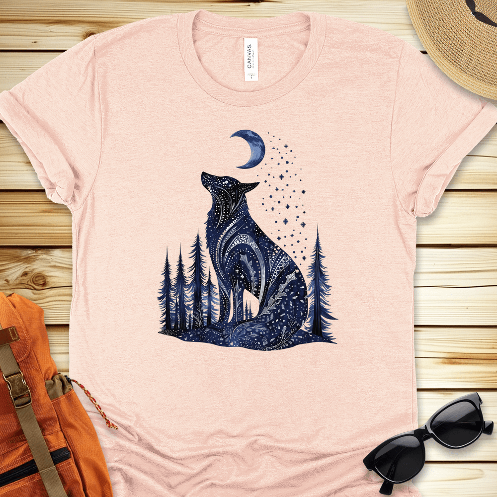 1695 Mystical Blue Wolf Tshirt - Heather Peach