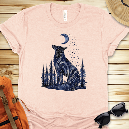 1695 Mystical Blue Wolf Tshirt - Heather Peach