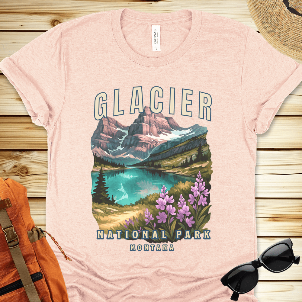 1448 Glacier National Park Tshirt - Heather Peach