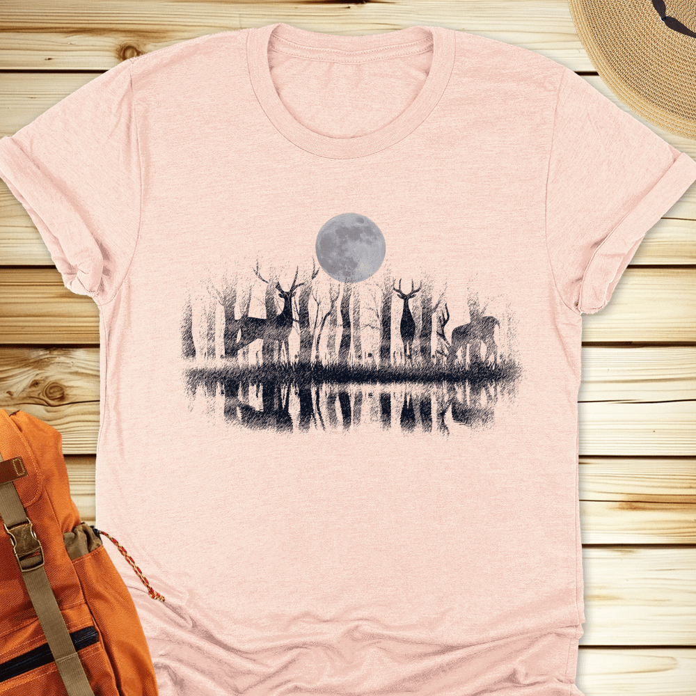 Deer At The Lake Tshirt - Heather Peach