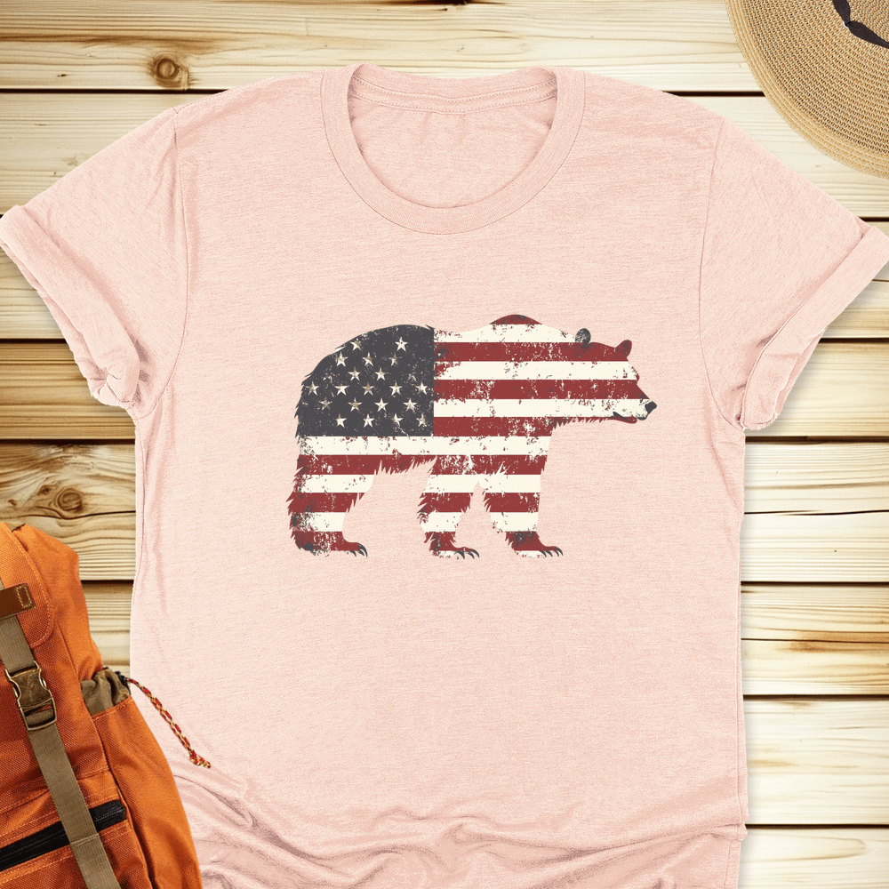 1998 American Flag Grizzly Bear Tshirt - Heather Peach