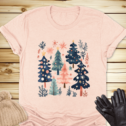 1686 Xmas Trees Tshirt - Heather Peach