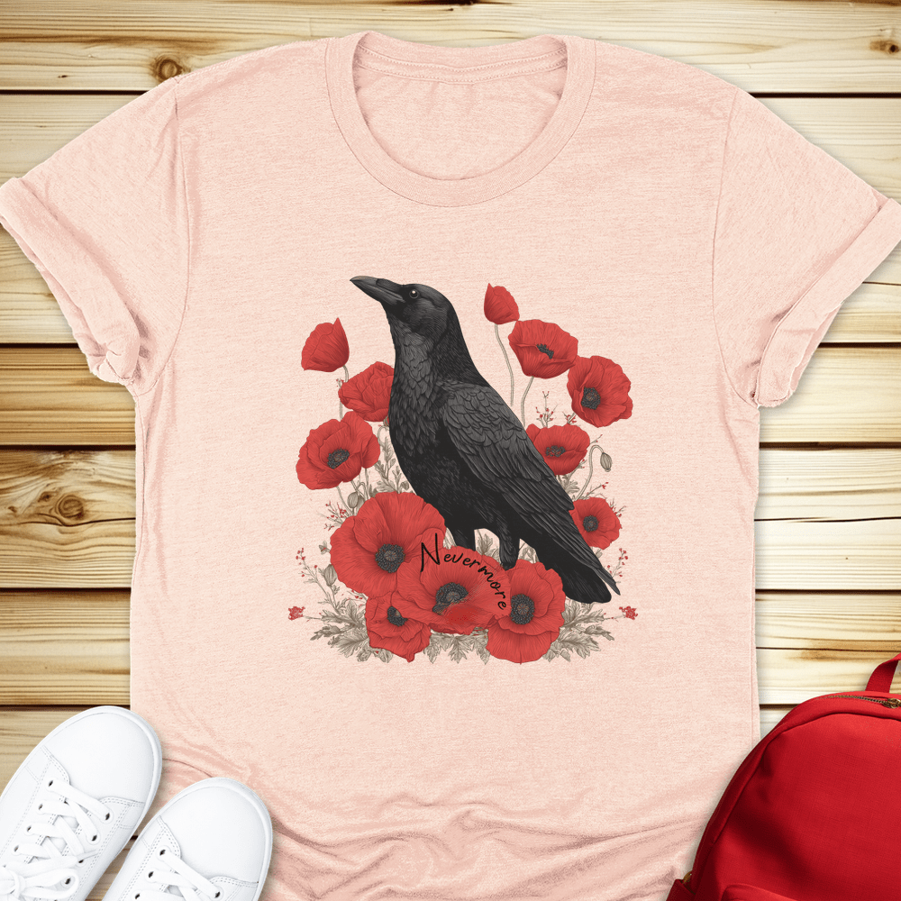 2139 Nevermore Raven And Poppies Tshirt - Heather Peach
