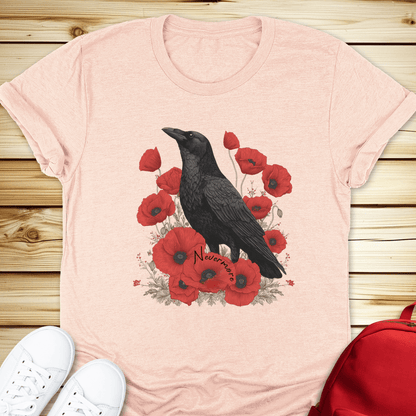 2139 Nevermore Raven And Poppies Tshirt - Heather Peach