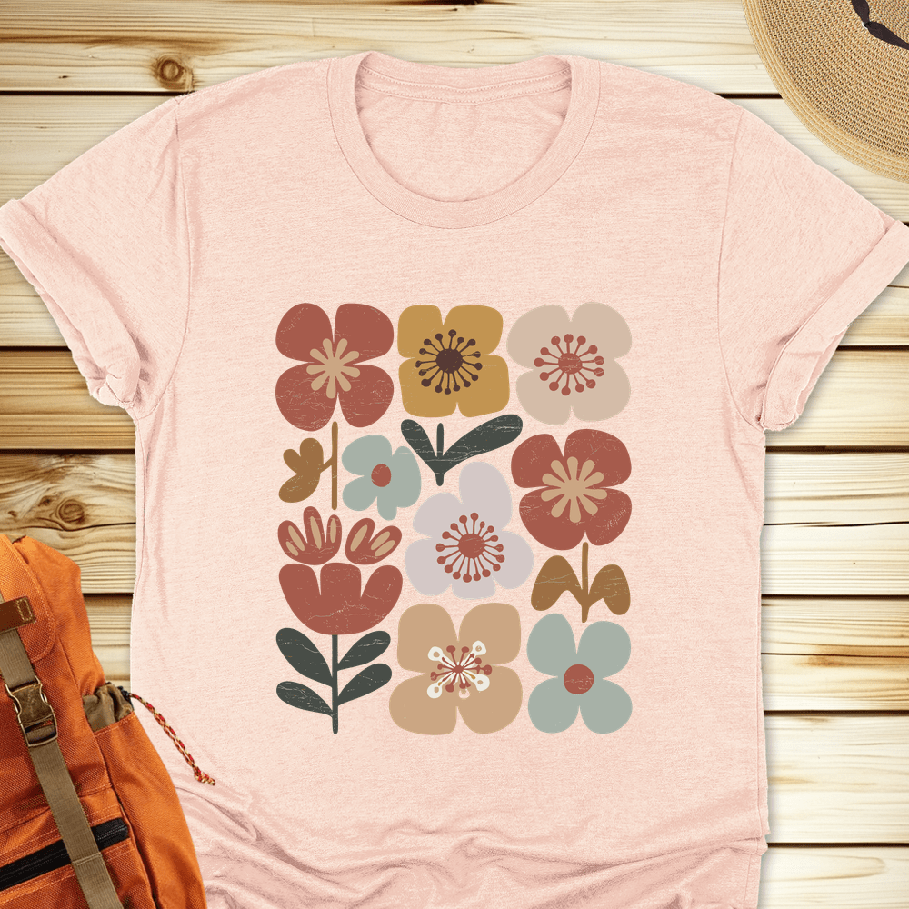 Boho Folk Bloom Tshirt - Heather Peach