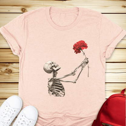 Skeleton In Love Tshirt - Heather Peach