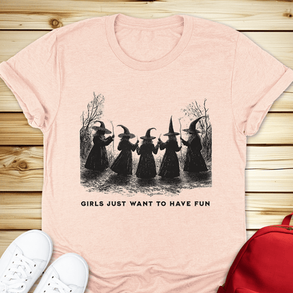 Girls Just Want To Have Fun Tshirt - Heather Peach