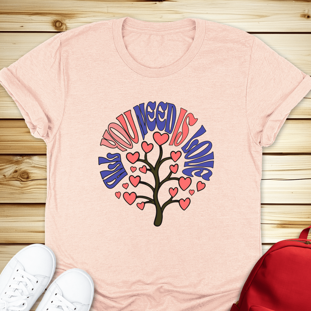 All You Need Is Love Word Tree Tshirt - Heather Peach