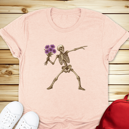 Skeleton Flower Thrower Tshirt - Heather Peach
