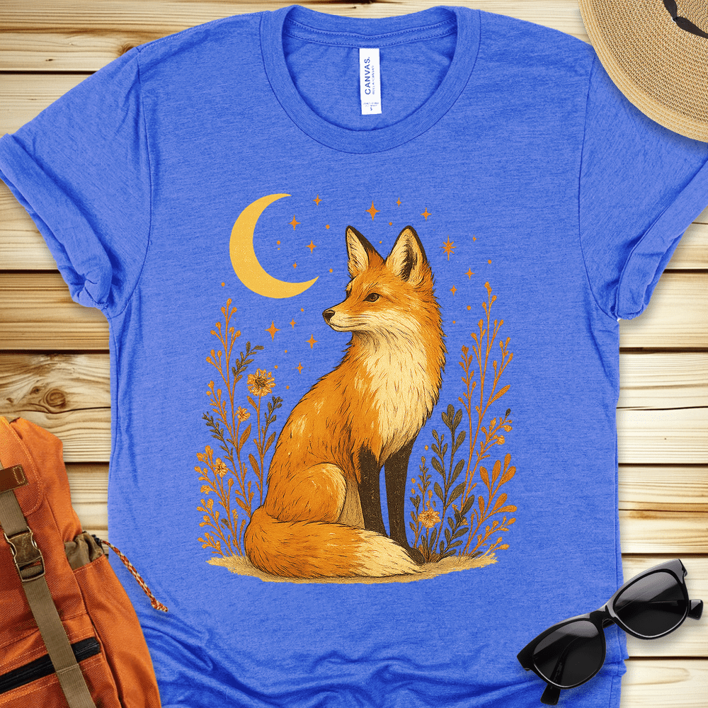 1925 Fox In The Moonlight Tshirt - Heather True Royal