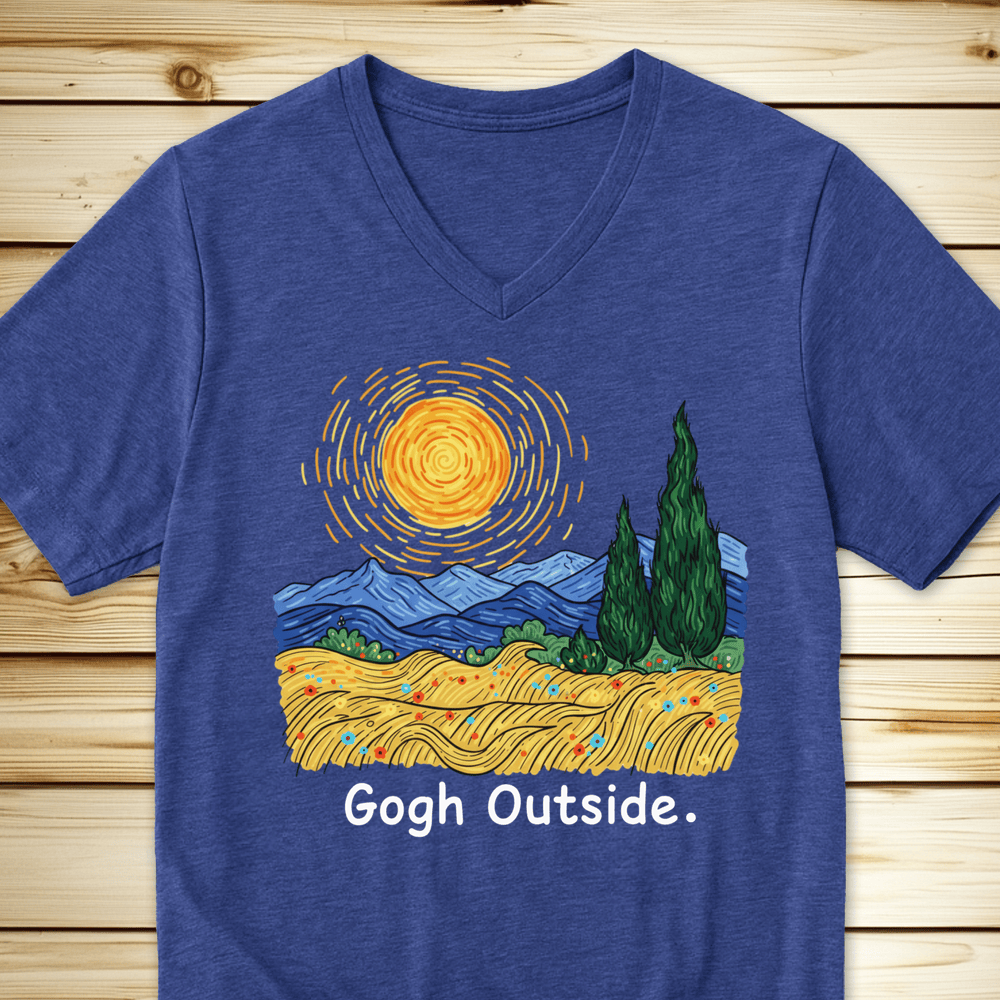Gogh Outside Wheatfield Unisex V-Neck Tshirt - Heather True Royal