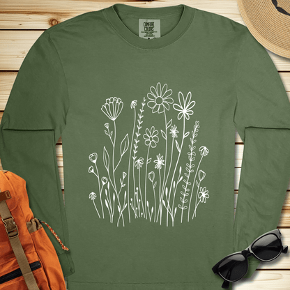 1648 White Wildflowers Long Sleeve Tshirt - Hemp
