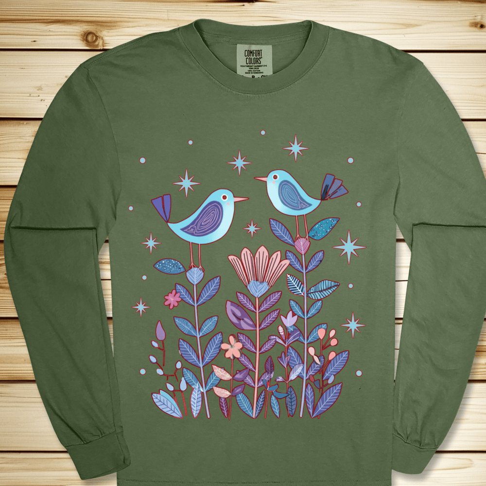 2277 Birds In Twilight Long Sleeve Tshirt - Hemp