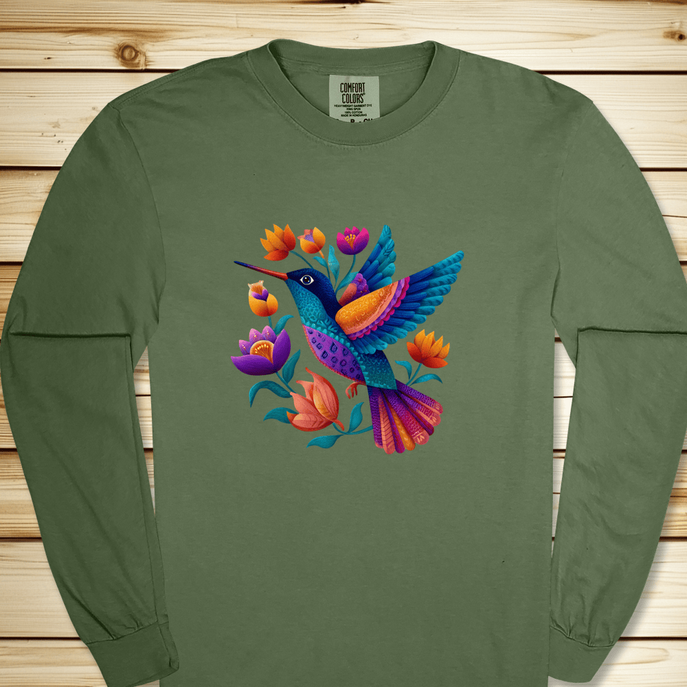 Colorful Humingbird Long Sleeve Tshirt - Hemp