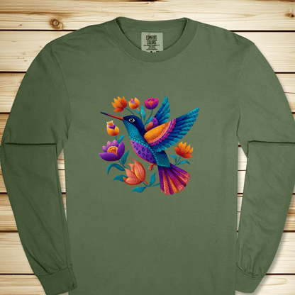 Colorful Humingbird Long Sleeve Tshirt - Hemp