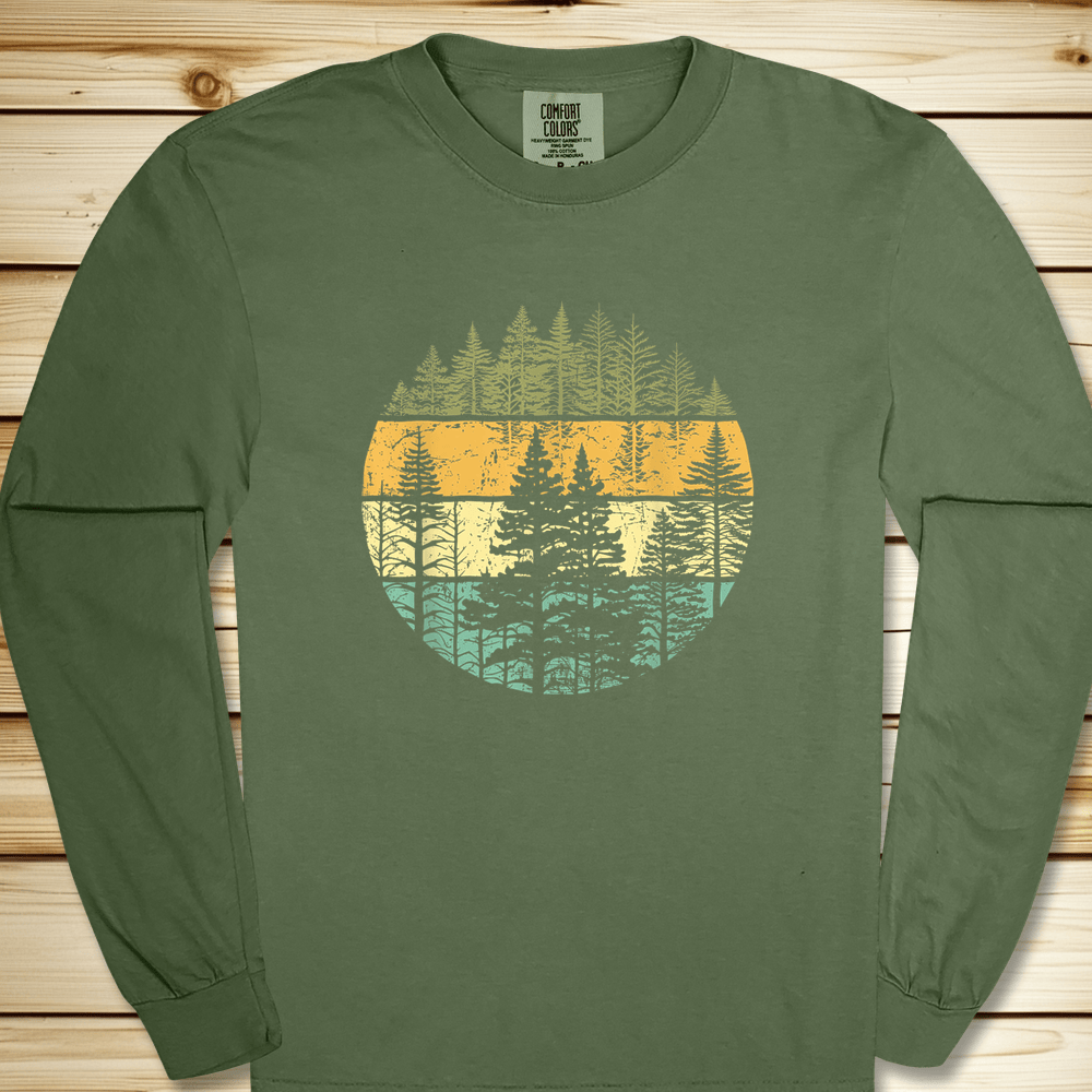 2271 Distressed Woodsy Trees Long Sleeve Tshirt - Hemp