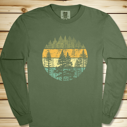 2271 Distressed Woodsy Trees Long Sleeve Tshirt - Hemp