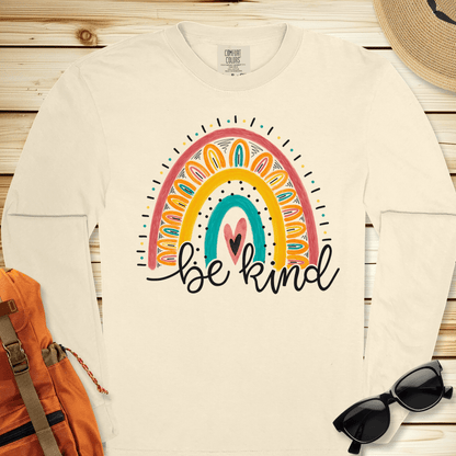 1940 Be Kind Rainbow Long Sleeve Tshirt - Ivory