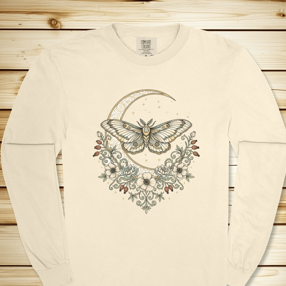 Green Moth Crescent Moon Long Sleeve Tshirt - Ivory