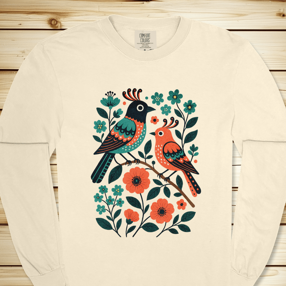 2276 Birds In Bramble Long Sleeve Tshirt - Ivory