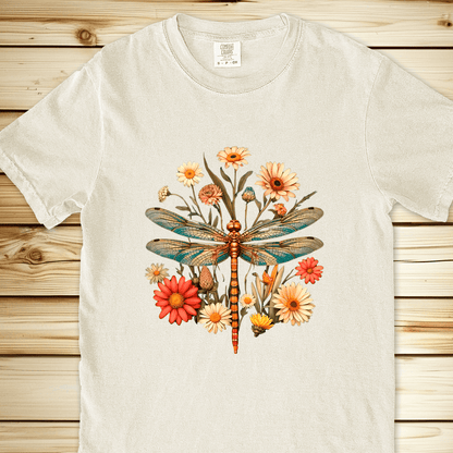 Dragonfly Flowers Relaxed Fit Tee - Ivory