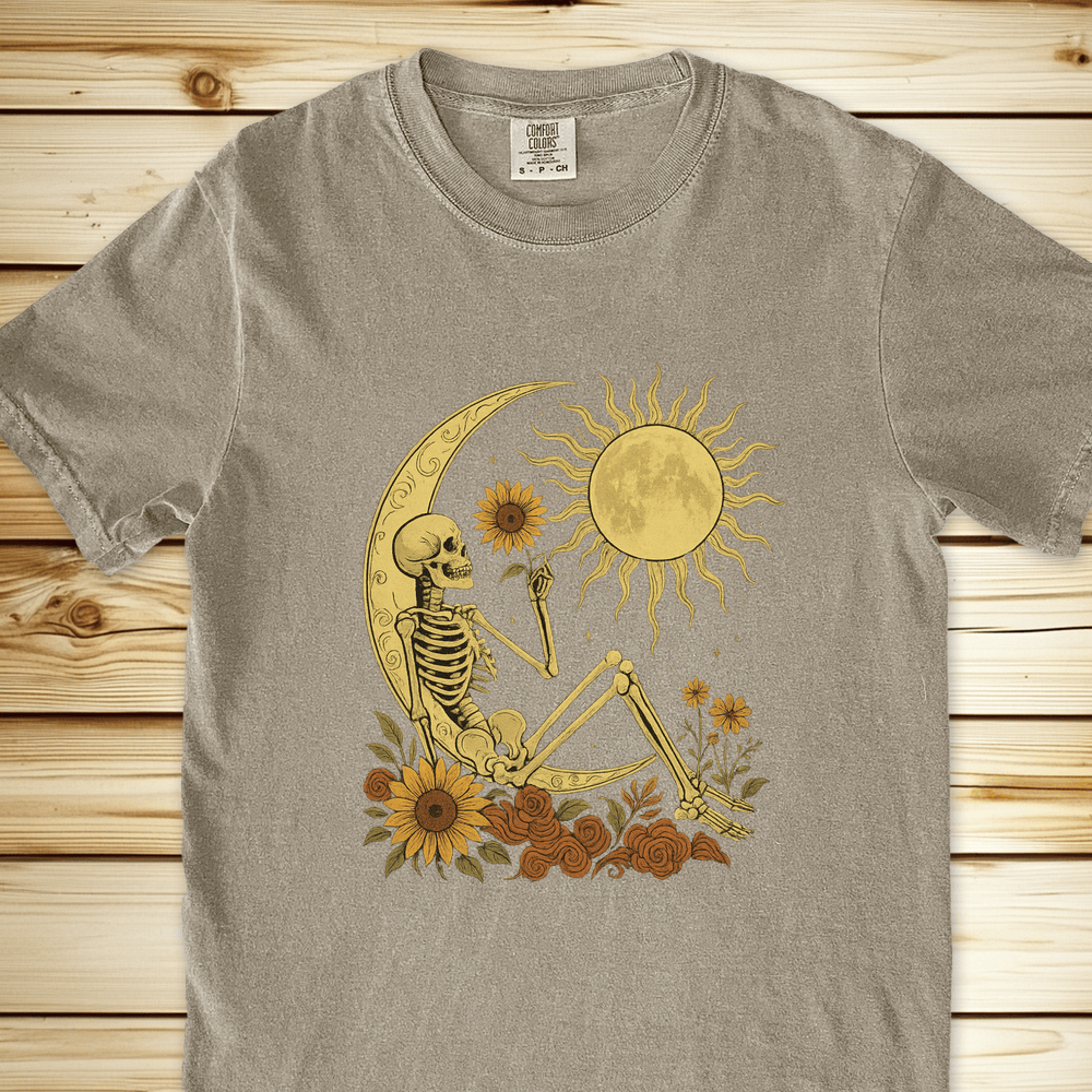Skeleton Crescent Moon Relaxed Fit Tee - Khaki