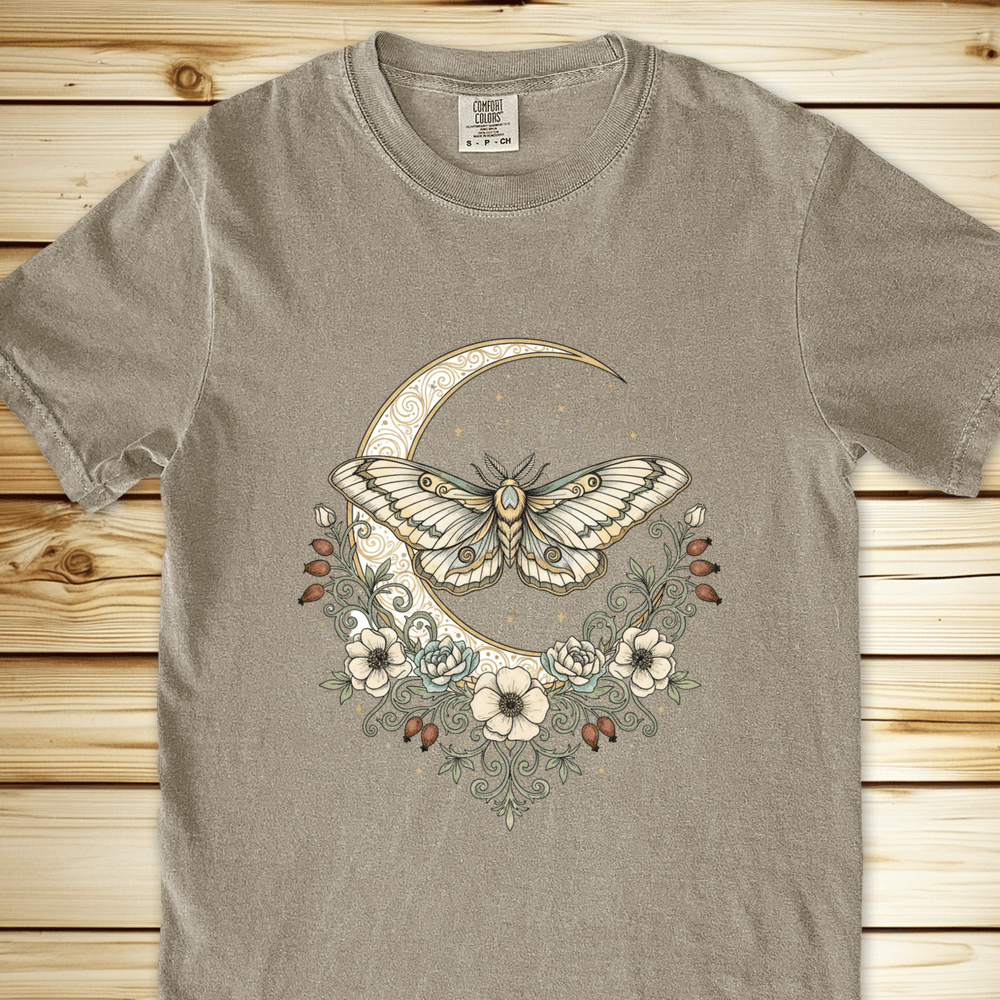 Green Moth Crescent Moon Relaxed Fit Tee - Khaki