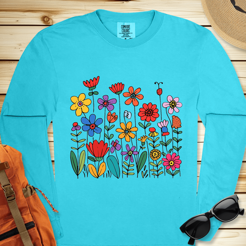 1526 Wildflowers Long Sleeve Tshirt - Lagoon Blue
