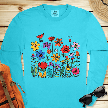 1526 Wildflowers Long Sleeve Tshirt - Lagoon Blue