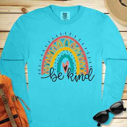 1940 Be Kind Rainbow Long Sleeve Tshirt - Lagoon Blue
