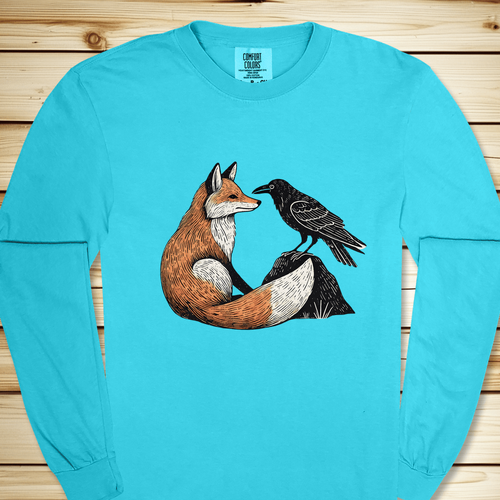 Fox And Crow Long Sleeve Tshirt - Lagoon Blue