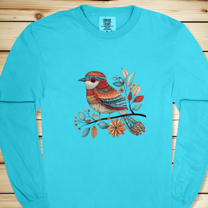 Fancy Pants Bird Long Sleeve Tshirt - Lagoon Blue