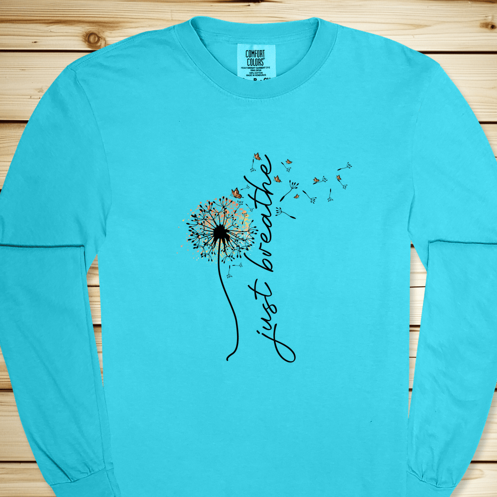 1634 Just Breathe Long Sleeve Tshirt - Lagoon Blue
