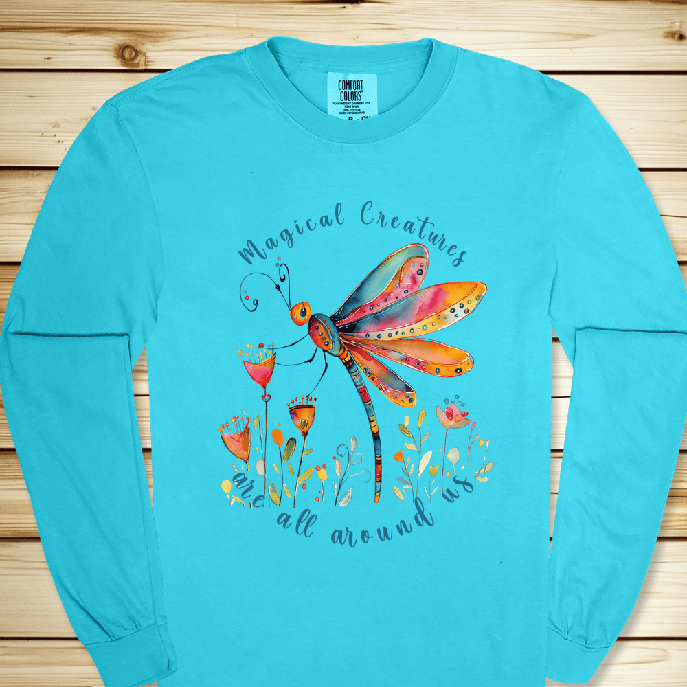 1935 Magical Dragonfly Long Sleeve Tshirt - Lagoon Blue