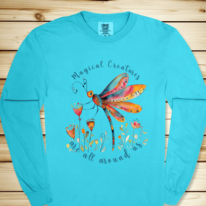 1935 Magical Dragonfly Long Sleeve Tshirt - Lagoon Blue