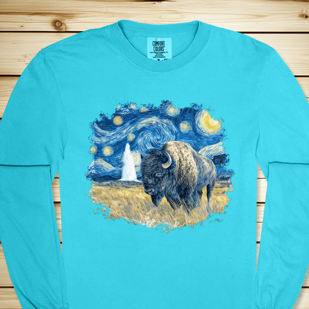 2294 Van Gogh Starry Night Long Sleeve Tshirt - Lagoon Blue