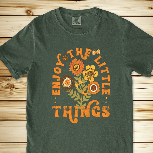 1855 Enjoy Little Things Flowers Vintage L Relaxed Fit Tee - Moss