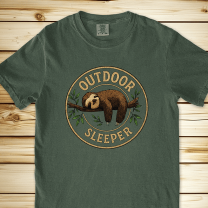 2029 Sloth Camping Relaxed Fit Tee - Moss