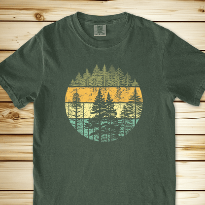 2271 Distressed Woodsy Trees Relaxed Fit Tee - Moss