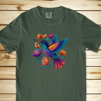 2279 Colorful Humingbird Relaxed Fit Tee - Moss