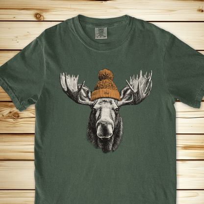 2278 Moose In A Beanie Relaxed Fit Tee - Moss